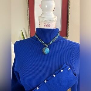 📿Pretty Peacock Blue & Gold Gem Rope Necklace